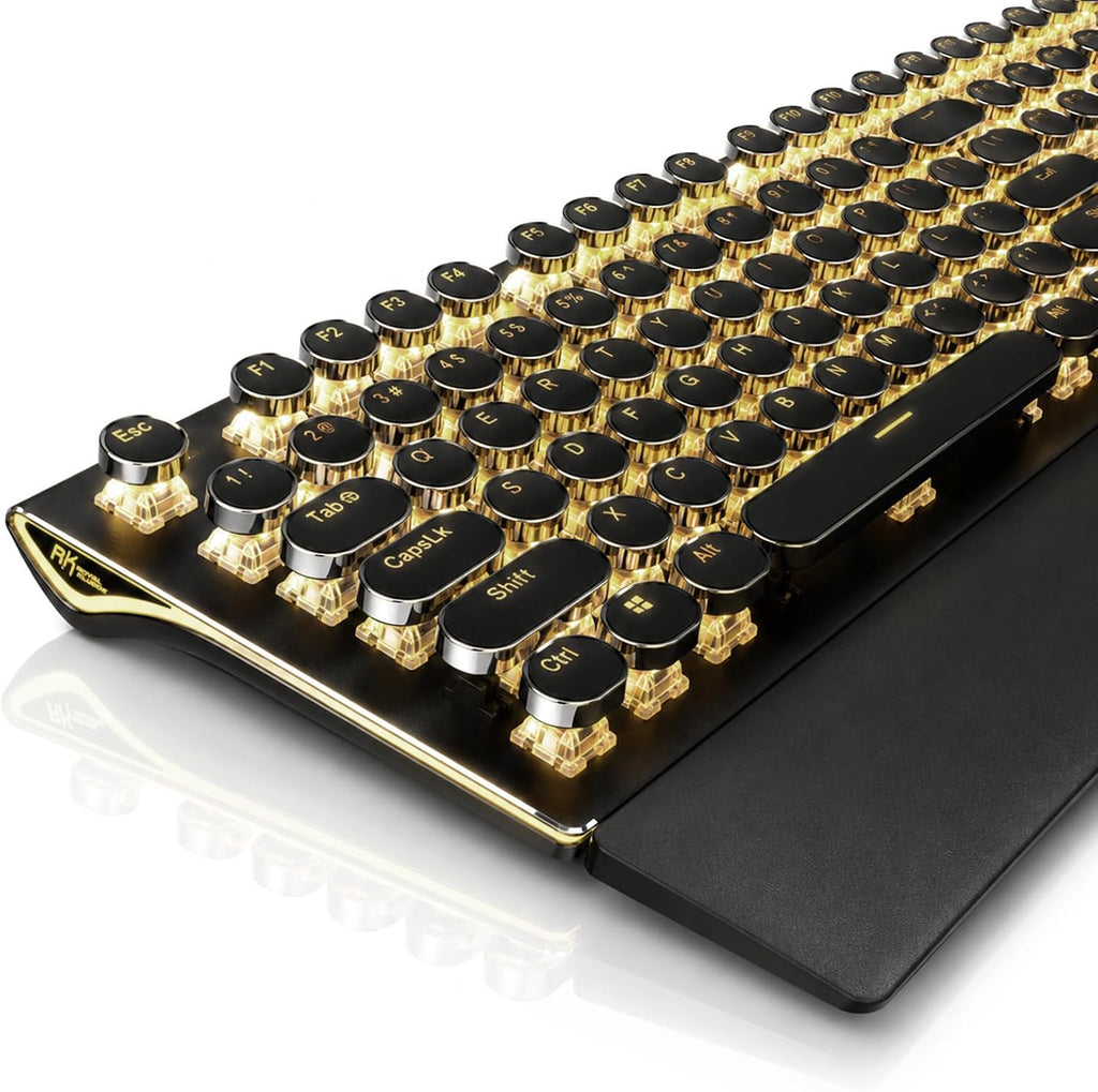 RK ROYAL KLUDGE S108 - Teclado mecánico de máquina de escribir, teclado para juegos con cable con teclado numérico, teclados retro de tamaño completo con reposamuñecas desmontable para Mac/Win/PC