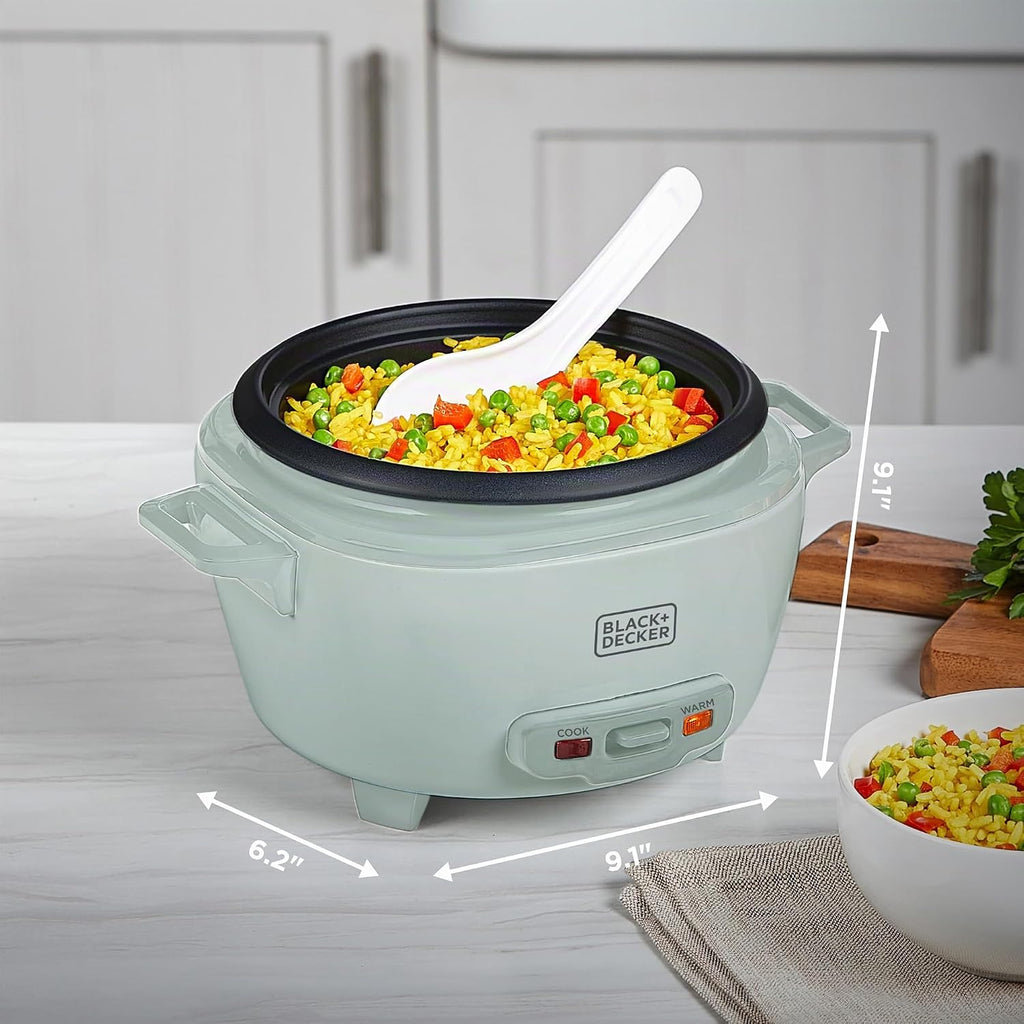 BLACK+DECKER Arrocera de 6 tazas con cesta de vapor, spray de surf