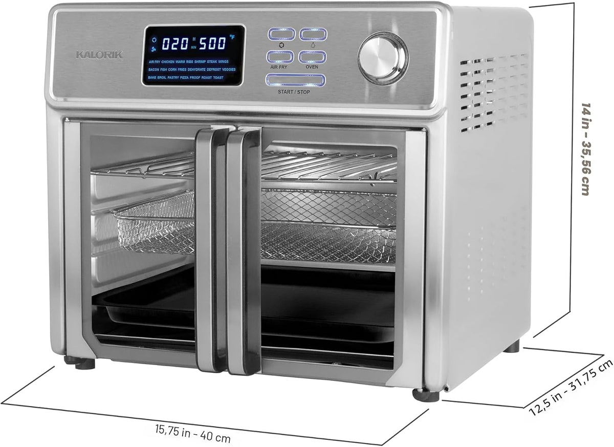 Kalorik MAXX - Horno freidora de aire, 26 cuartos de galón, tostador de encimera 10 en 1 y freidora de aire combo - Freír, hornear, asar, asador giratorio, y más, grandes puertas francesas de vidrio y