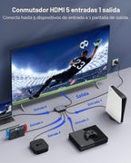 GANA HDMI interruptor 5 en 1 Salida 4K @60Hz Conmutador HDMI con control remoto