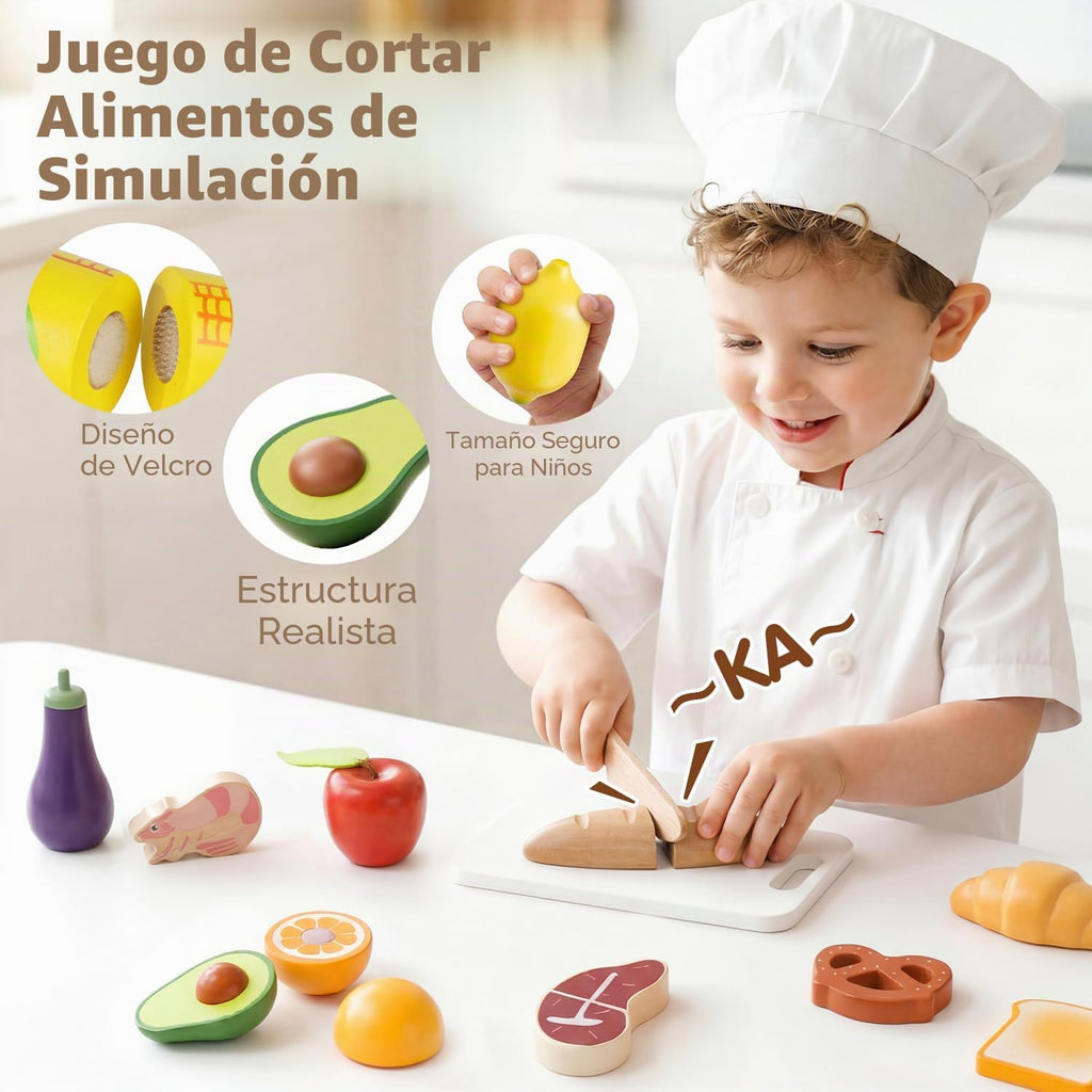 Lehoo Castle Wooden Play Food Set para Toddlers, Accesorios de Cocina de Juego