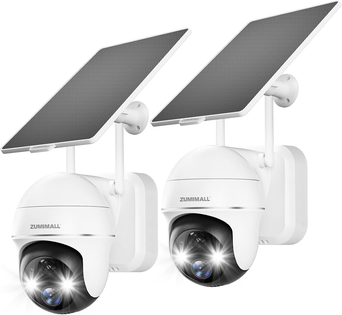 ZUMIMALL Cámaras de seguridad inalámbricas para exteriores, paquete, 2 Blanco Solar 3MP