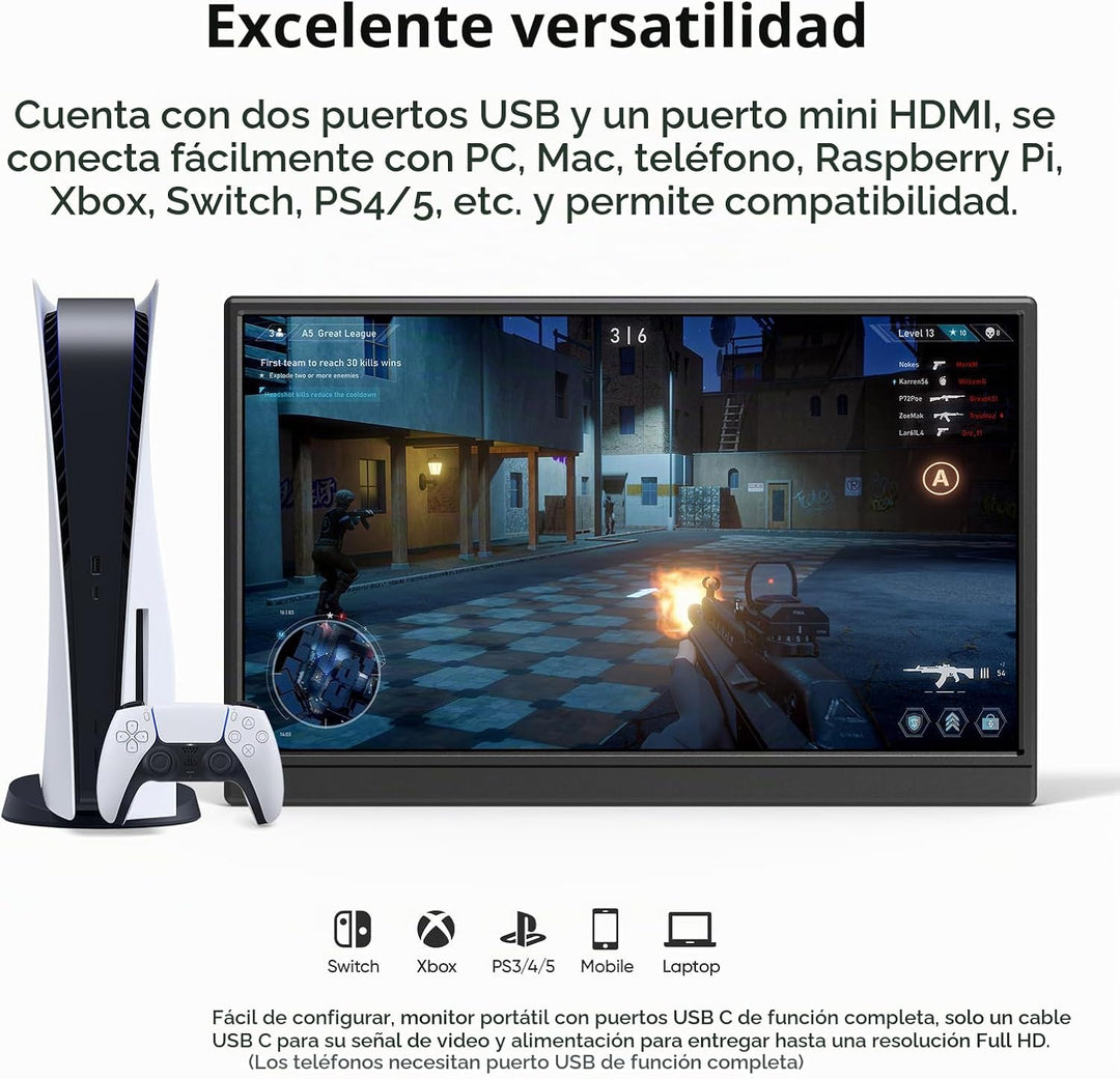 Monitor portátil Anyuse FHD IPS USB-C HDMI de 15.6" | 1080P 60H...