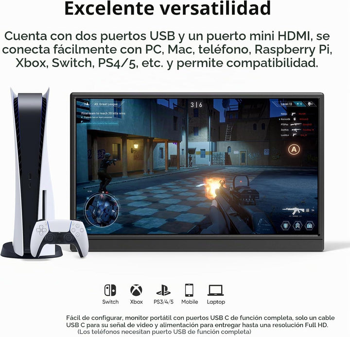 Monitor portátil Anyuse FHD IPS USB-C HDMI de 15.6" | 1080P 60H...