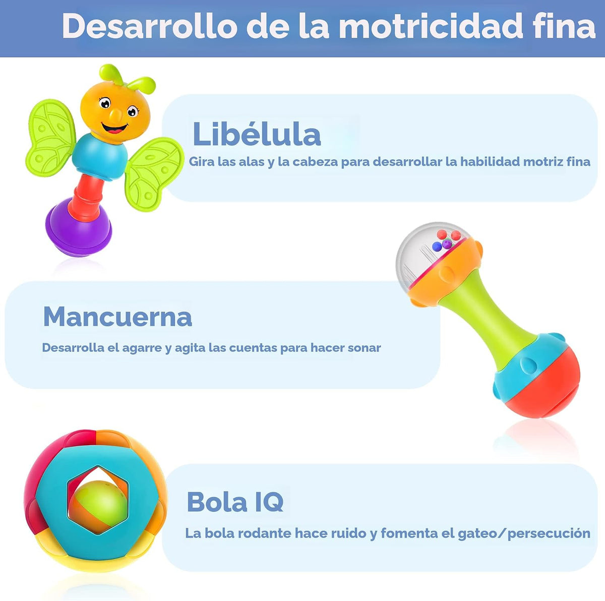 iPlay, iLearn - 10 juguetes de sonajero para bebés de 3 a 6 a 12 meses, dentición sensorial infantil