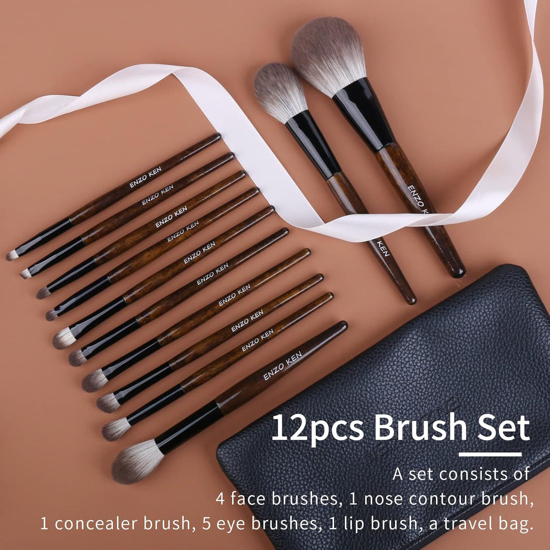 ENZO KEN MONI - Juego de brochas de maquillaje de pelo natural de c...