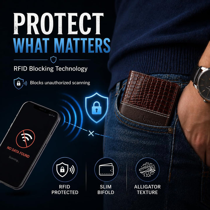 Beaaric Cartera de piel con bloqueo RFID para hombre, delgada y ple...