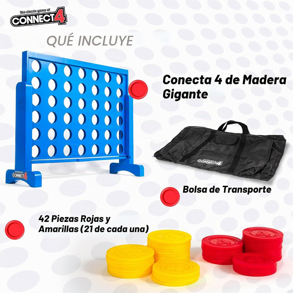 EastPoint Giant Wood Connect 4 Jumbo Yard Game, 42 piezas, bolsa de