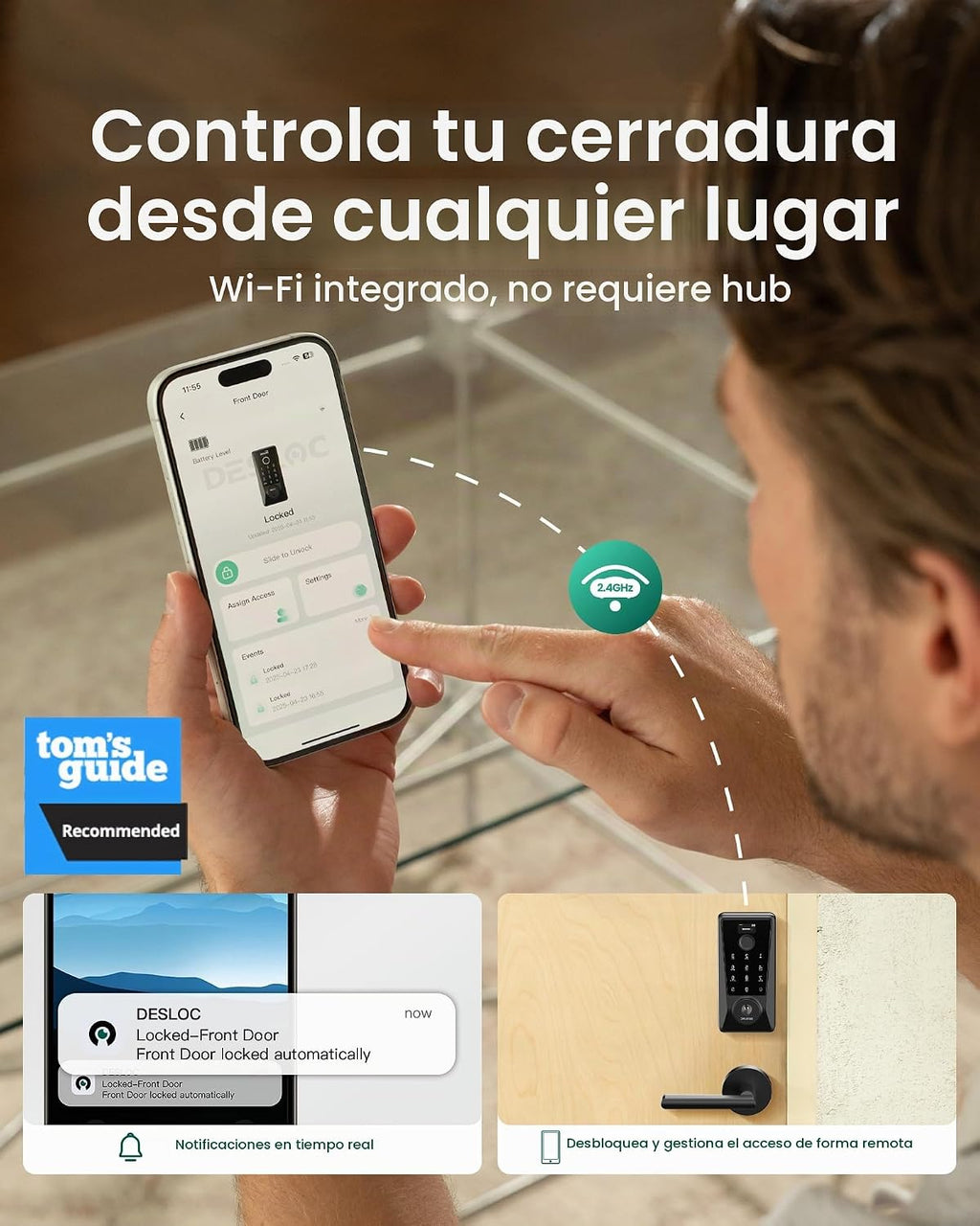 DESLOC Cerradura Inteligente con Huella Digital y Manija con Palanca, WiFi Integrado, Control desde la App