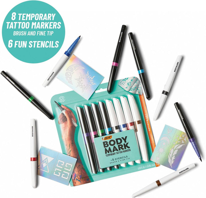 BIC BodyMark marcadores temporales de tatuaje para piel, juego de a...