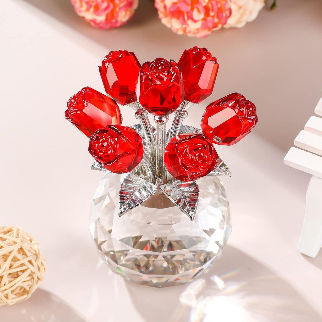 Figuras de rosas rojas de cristal, adorno de ramo de flores de cristal
