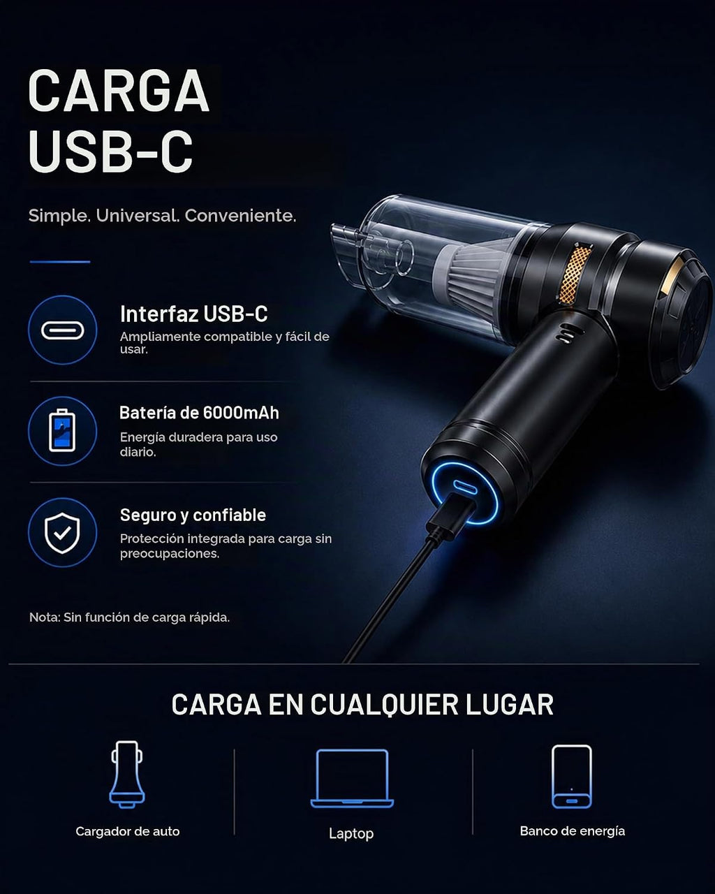 Aspirador de coche inalámbrico Mini Handhled 4-en-1 limpiador de