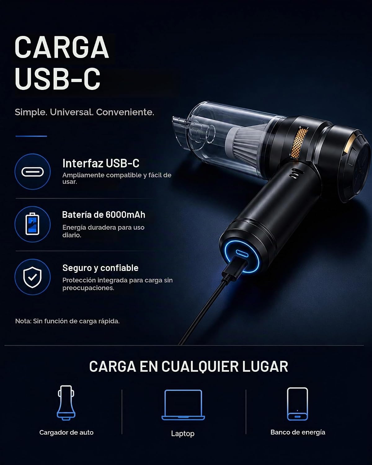 Aspirador de coche inalámbrico Mini Handhled 4-en-1 limpiador de