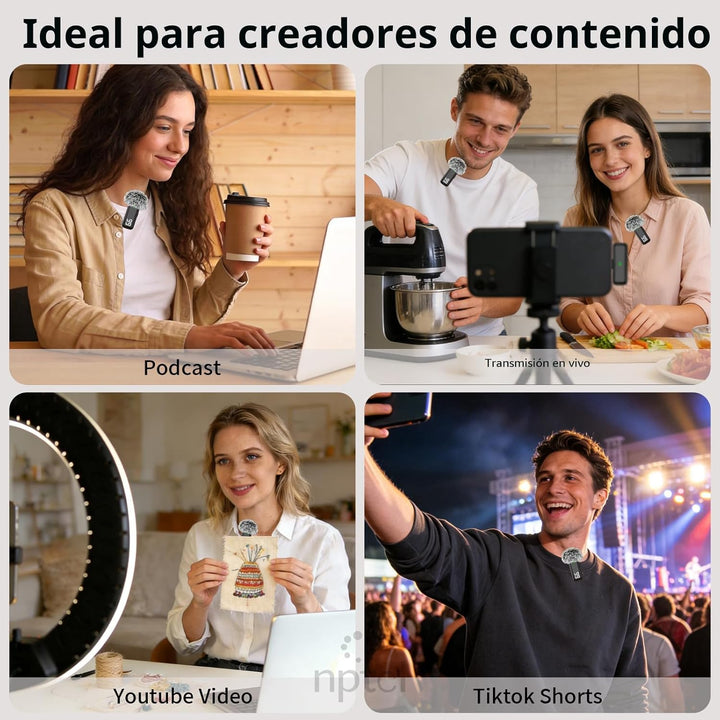NPTCL Micrófono Lavalier inalámbrico para iPhone y teléfono Android...