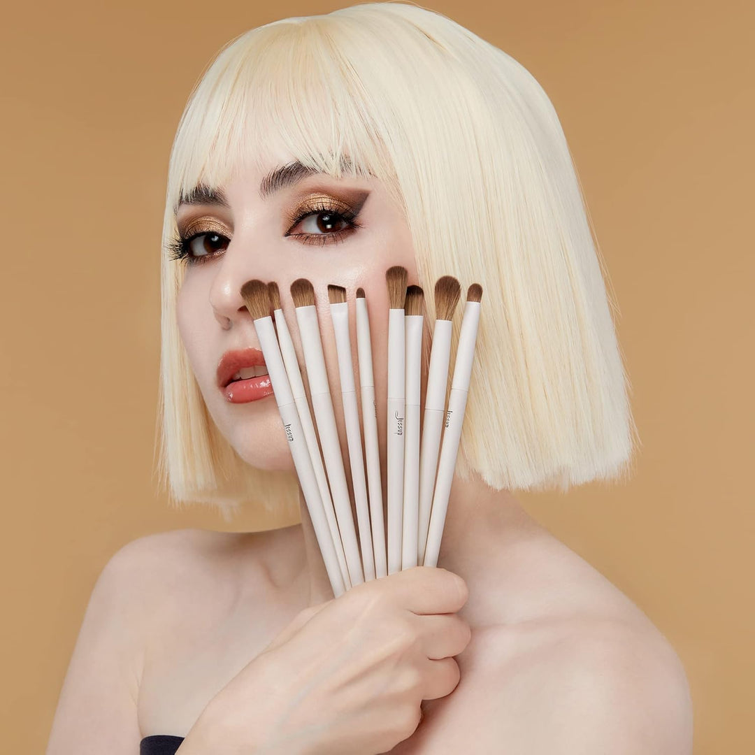 Jessup Juego de 10 brochas de maquillaje de ojos de precisión sinté...