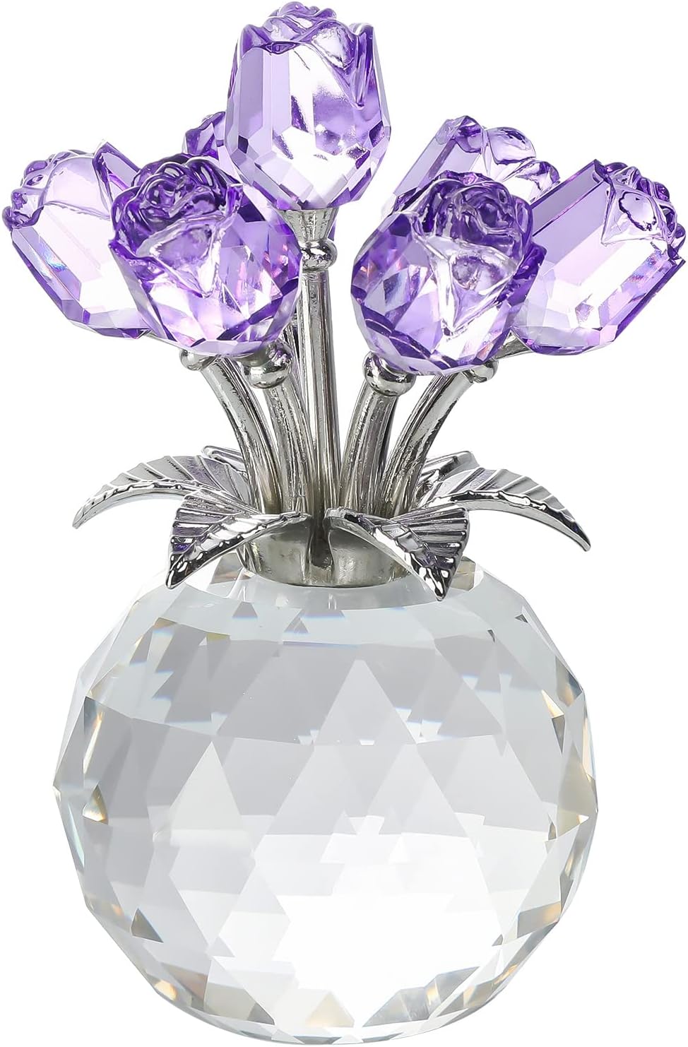 Figuras de Rosas de Cristal, Regalos para Mujeres Día de San Valentín, Adorno Floral de Vidrio para Día de la Madre, Cumpleaños, Navidad, Amatista, Flores de Rosa Coleccionables, Regalos Florales de