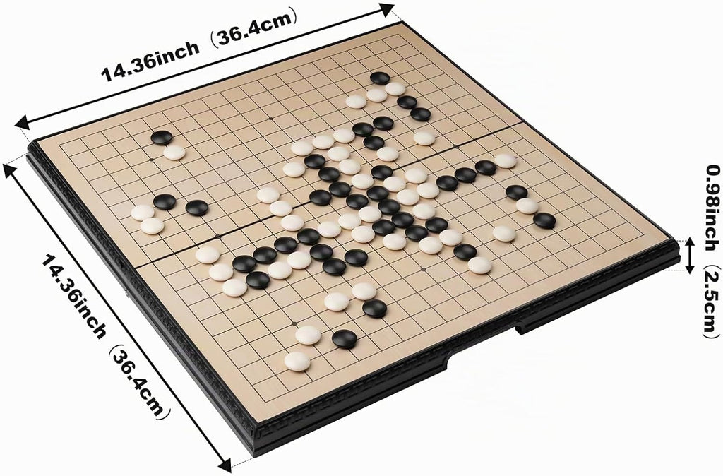 Magnetic Go Juego de juego de 14.36 pulgadas, tablero plegable de 19 × 19, ideal para profesionales, principiantes, niños y adultos (Weiqi) Juego de mesa portátil de estrategia de viaje