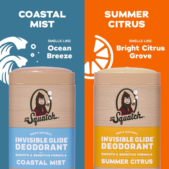 Dr. Squatch Invisible Glide Natural Desodorante para hombre, desliz...