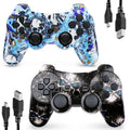 CHENGDAO Controlador para PS3 2 Pack Controladores Inalámbricos para PlayStation 3 6-Axis con Doble Vibración de Alto Rendimiento, Control de Movimiento, Cable de Carga USB (Calavera + Azul)