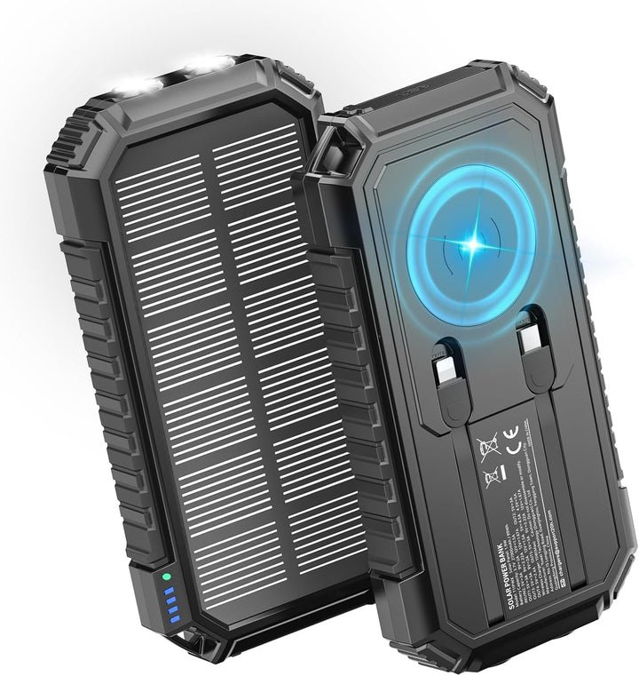 Riapow Cargador solar - Cargador portátil inalámbrico de 27000 mAh...