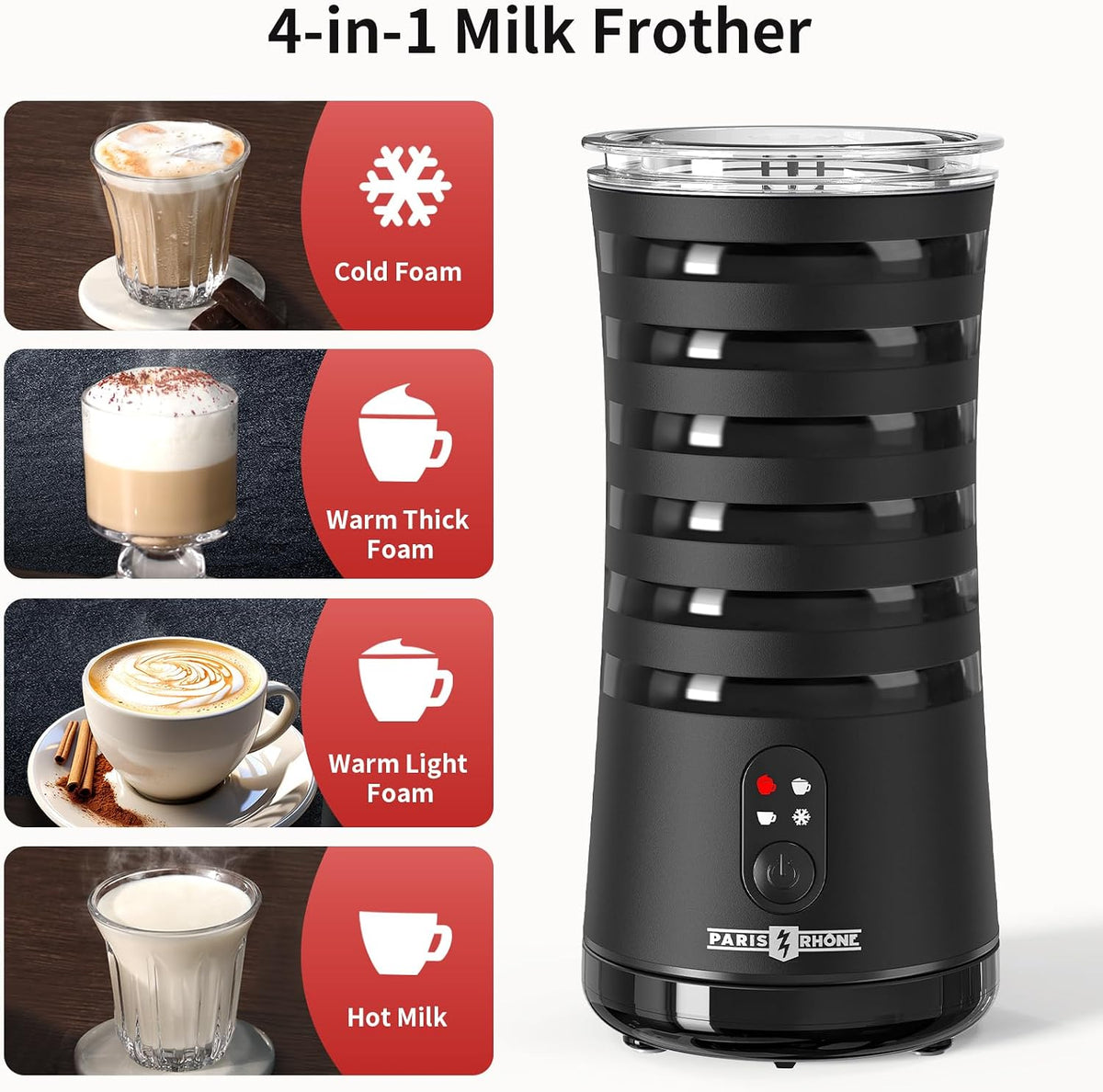 PARIS RHÔNE Espumador de leche, vaporizador de leche automático eléctrico 4