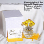 Crystal Yellow Rose Flower Figurine, Figura de flor de cristal