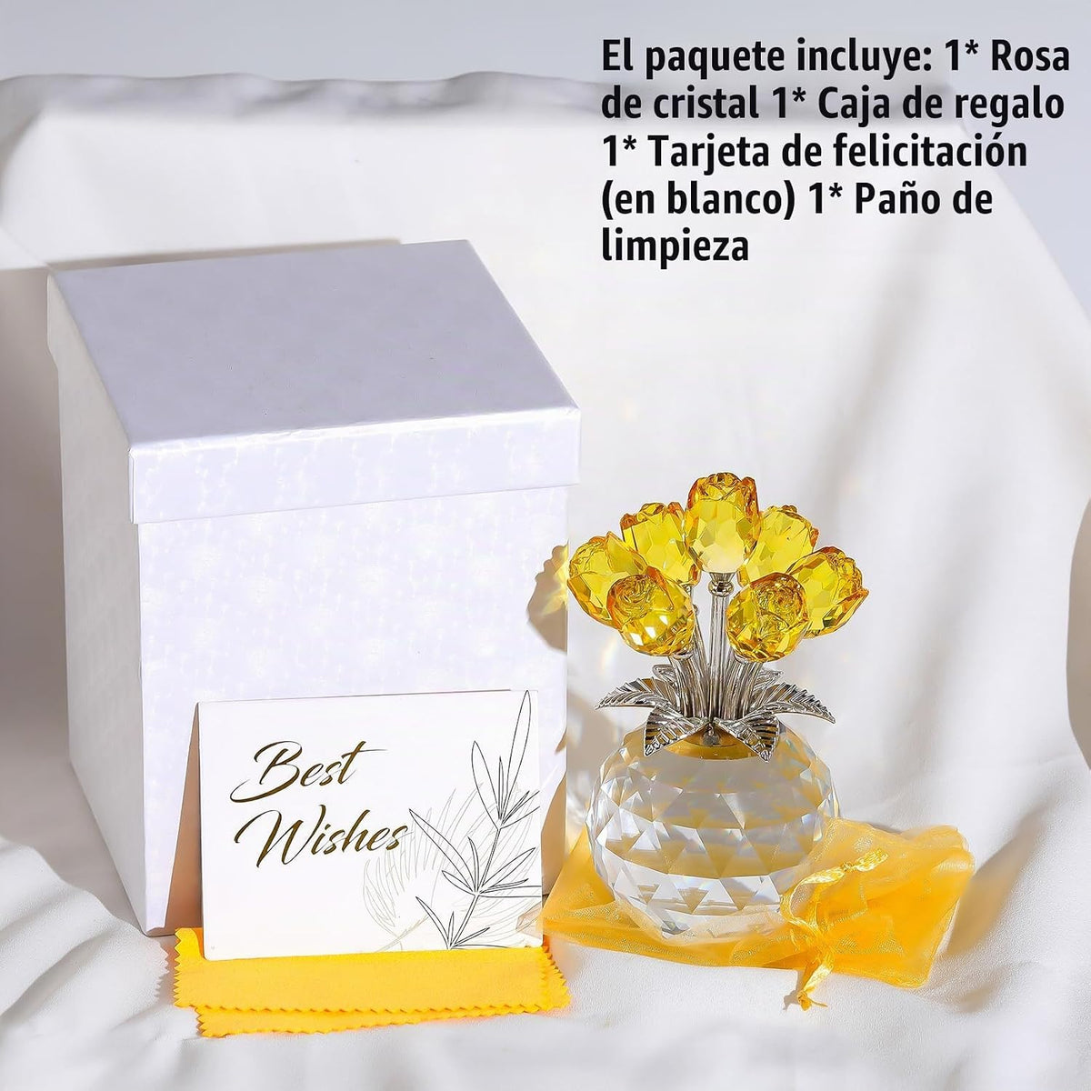 Crystal Yellow Rose Flower Figurine, Figura de flor de cristal