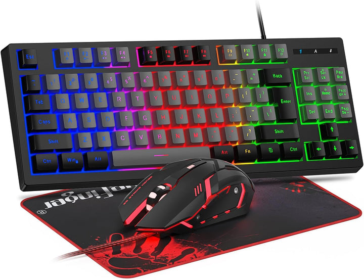 BlueFinger Combo de teclado para juegos RGB de 87 teclas y mouse re...