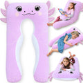 Axolotl - Almohada corporal para niños, 47 pulgadas, almohada de felpa suave de felpa larga en forma de U para niños, dormir, leer, TDAH y necesidades especiales, comodidad, ansiedad, funda lavable, acurrucarse divertido para niños y niñas