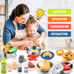 Hohosunlar - Juego de accesorios de cocina de simulación para niños, 38 piezas de juegos de ollas y sartenes de acero inoxidable para niños, utensilios de cocina de juguete, alimentos de simulación