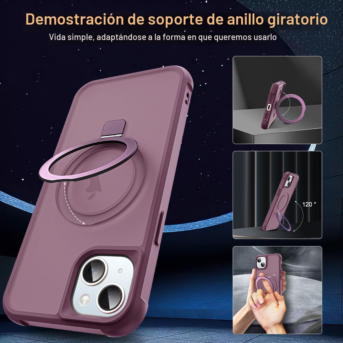SKYLMW - Funda compatible con iPhone 15, con soporte magnético invisible tipo anillo, funda translúcida de grado militar para iPhone 15 de 6.1 pulgadas, compatible con MagSafe, rojo vino