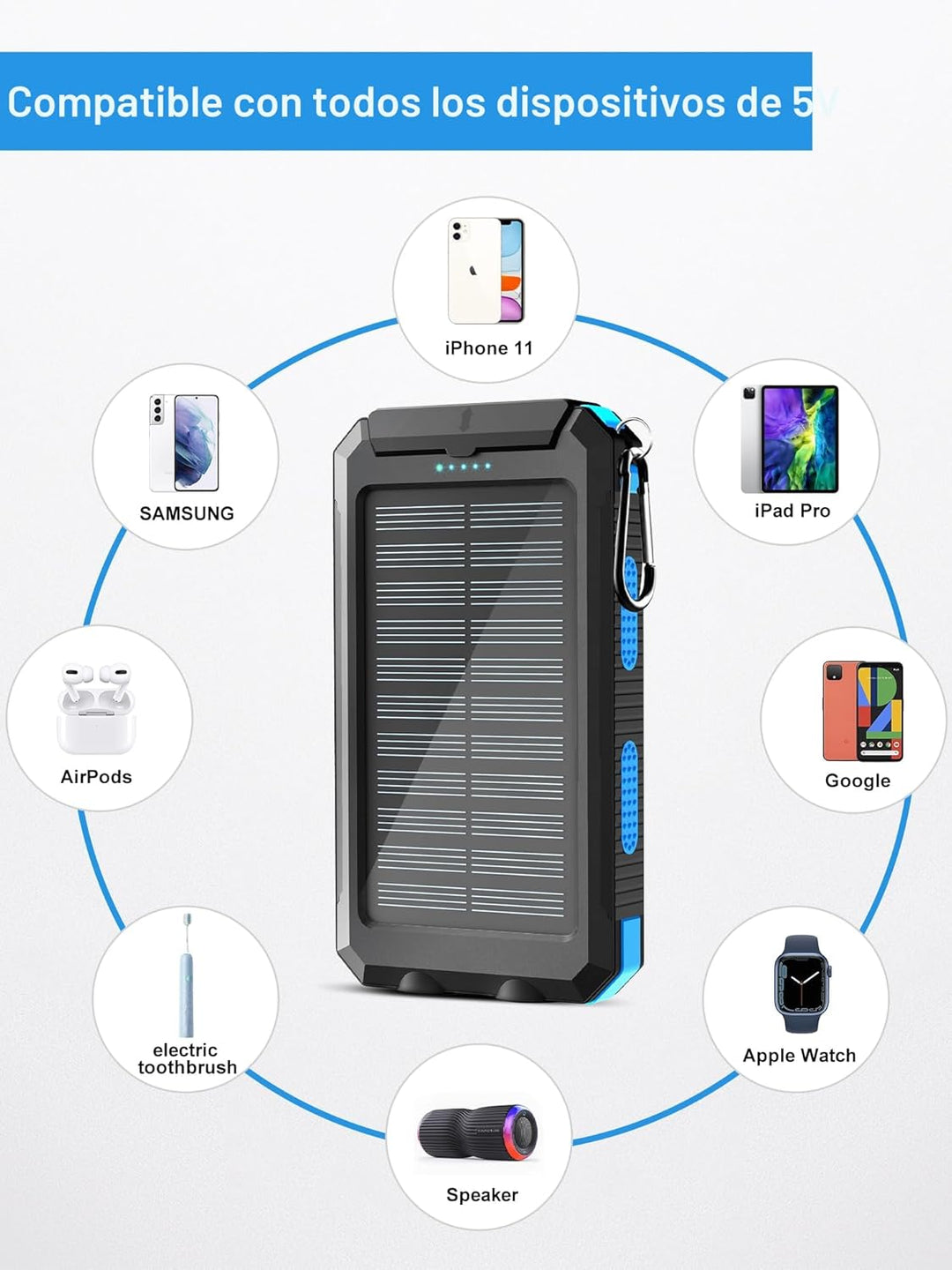 Cargador solar, 38800 mAh, banco de energía solar, batería externa...