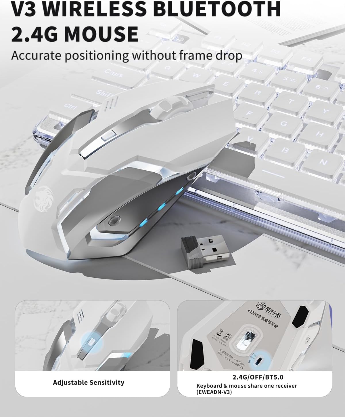 Combo de teclado y mouse inalámbricos con teclas de pudín retroilum...