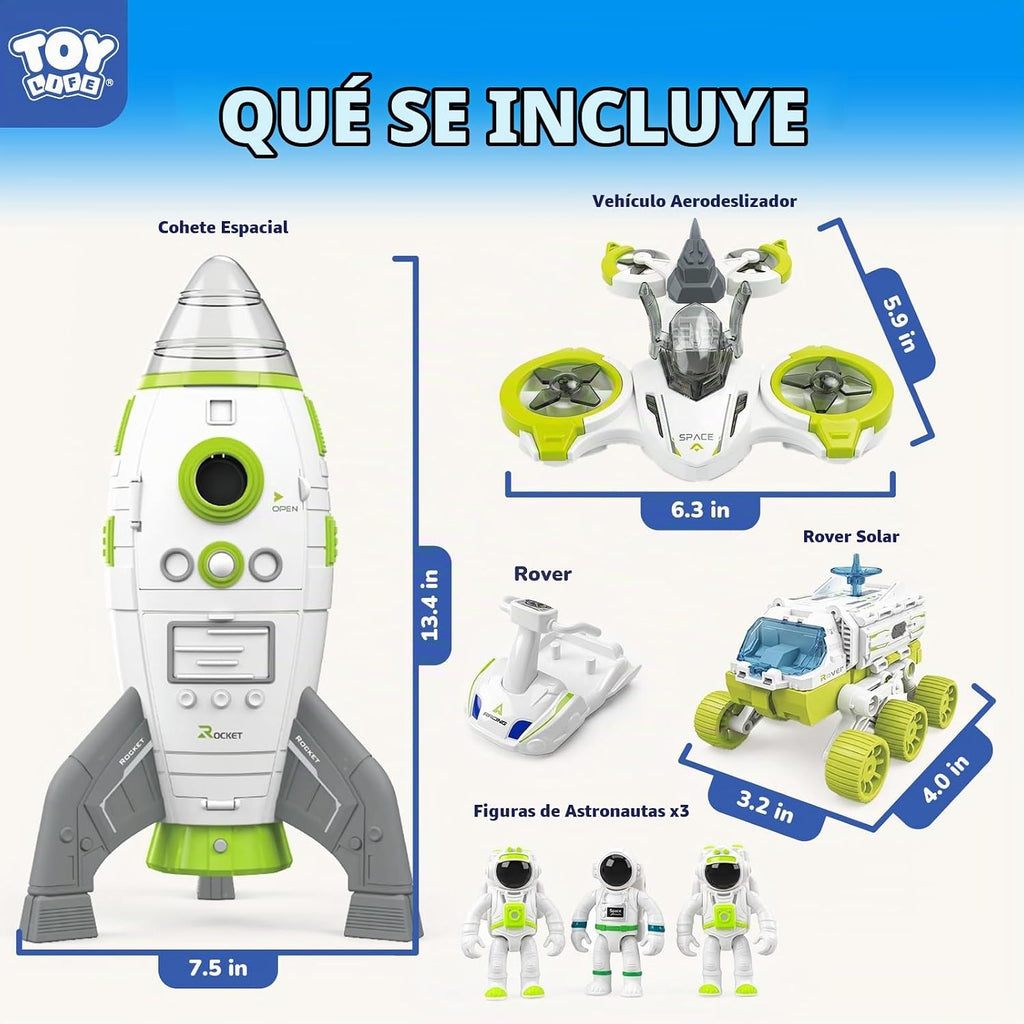 TOY Life Juguete de cohete espacial para niños, transbordador con astronauta nave espacial, planeta y automóvil, para niños de 3, 4, 5, 6, 7, 8, regalo de cumpleaños para mayores de 3 años