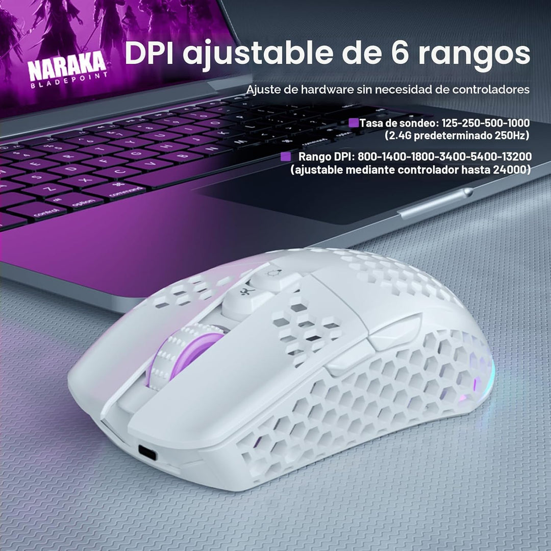 SOLAKAKA SM600 - Ratón inalámbrico blanco para juegos, tres modos B...