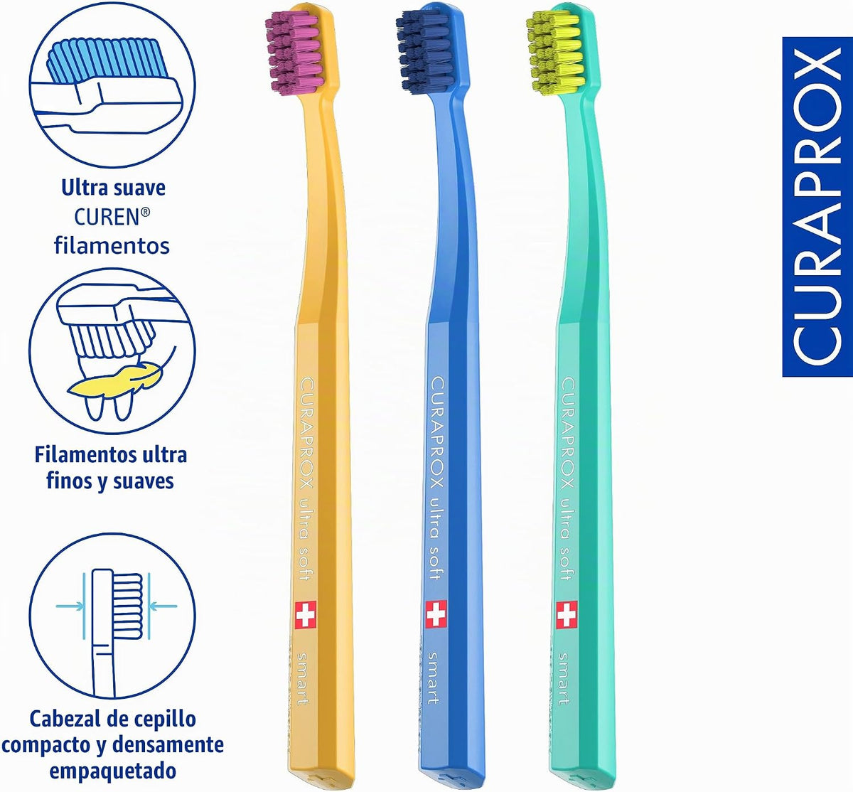 Curaprox CS - Cepillo de dientes inteligente, colores mezclados, pa...