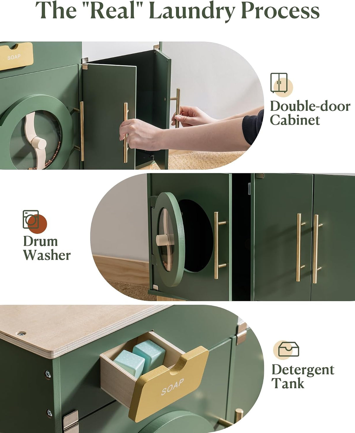 ROBUD Cocina de juego para niños, lavadora multifunción de madera para niños, juego de cocina para niños, lavadora de juguetes de cocina con accesorios, regalo perfecto para bebés de 3 a 8 años