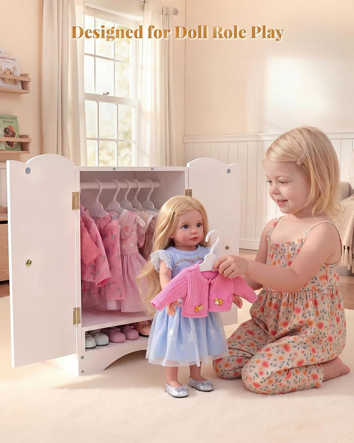 Armario de madera para muñecas de bebé con 10 perchas y estante, ar...