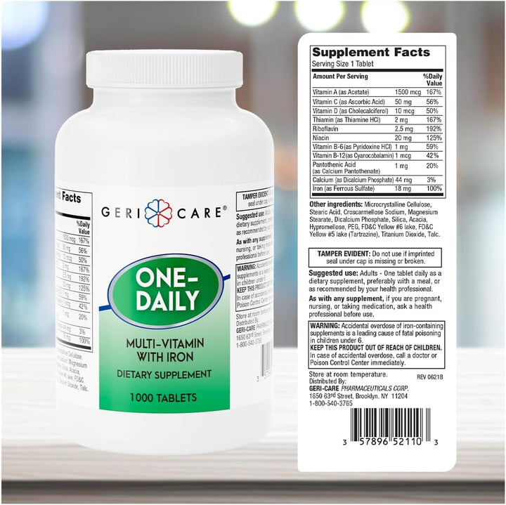 GeriCare Multi-vitamina con hierro para un día, suplemento nutricio...