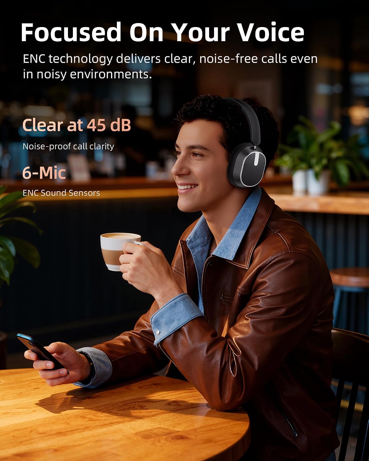 Auriculares con cancelación activa de ruido, 120 horas de reproducción, Bluetooth 6.0, auriculares inalámbricos con pantalla de alimentación y llamadas ENC de 6 micrófonos, audio espacial de 360°