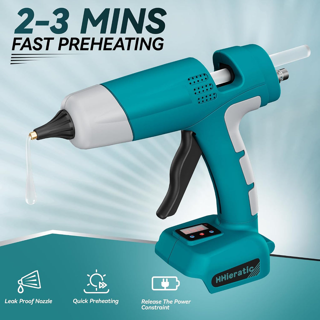Pistola de pegamento caliente inalámbrica para batería Makita de 18 V, pistolas de pegamento para manualidades con pantalla digital, controles de temperatura y cantidad, kit de pistola de pegamento caliente con 30 varillas para bricolaje, artes y
