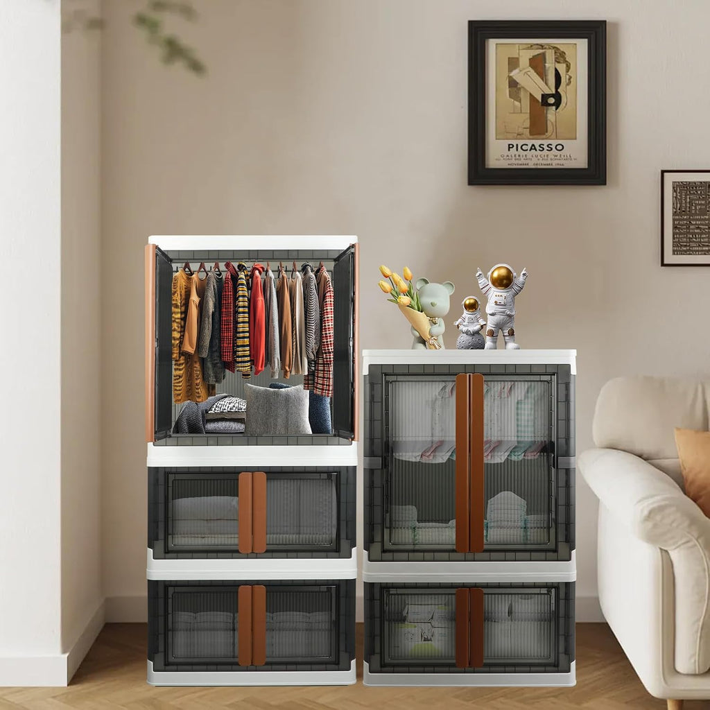 Armario, armario, armario de almacenamiento plegable, caja útil con gran capacidad, 37.5 galones (142 L), apilable, fácil almacenamiento de ropa, sin instalación