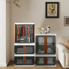Armario, armario, armario de almacenamiento plegable, caja útil con gran capacidad, 37.5 galones (142 L), apilable, fácil almacenamiento de ropa, sin instalación