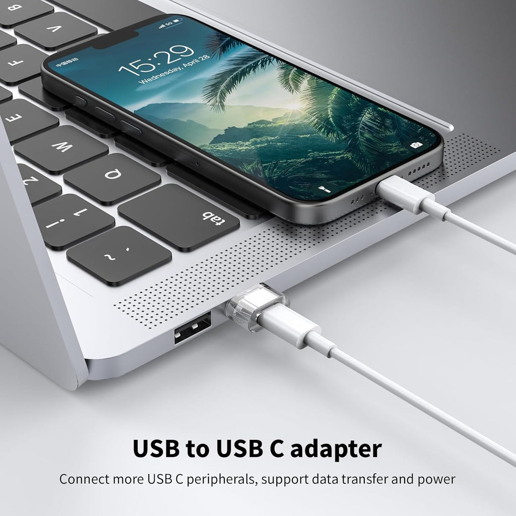 50 paquetes de adaptador USB A a USB transparente, convertidor de cargador USB C hembra a A macho compatible con Apple Watch Ultra iWatch 8 7, iPhone 16 15 14 13 Pro Max Plus, iPad 9 10 Air 5 Mini 6