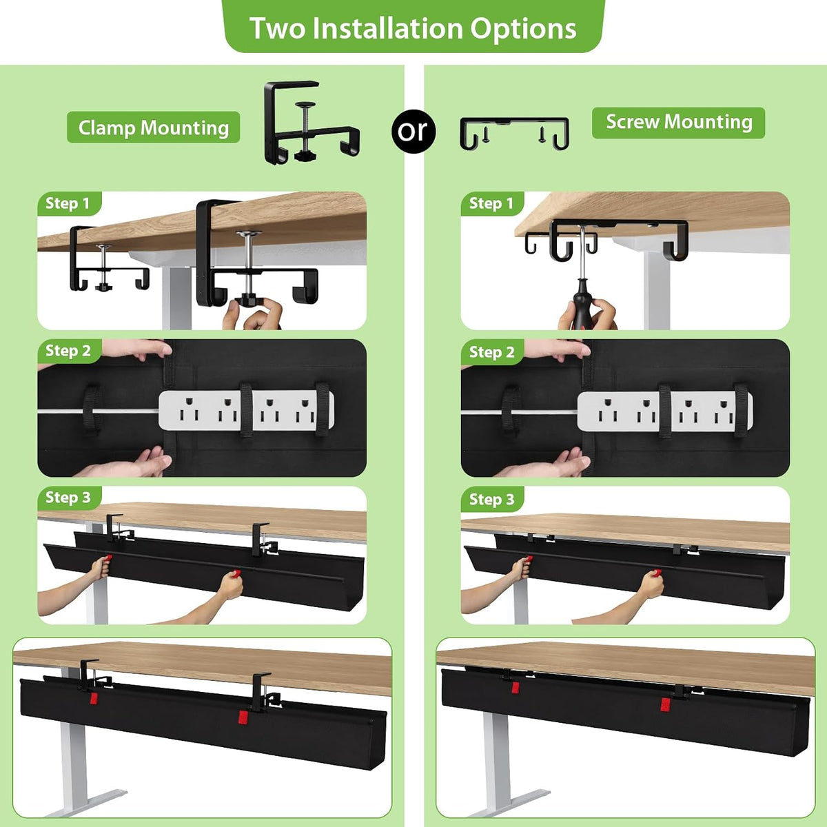 KEEGH Bandeja de Gestión de Cables Extra Grande de 48" para Debajo del Escritorio - Gestión de Cables Debajo del Escritorio - Montaje de Abrazadera/Tornillo - Soporta Hasta 70 lbs - Gestión de Cables