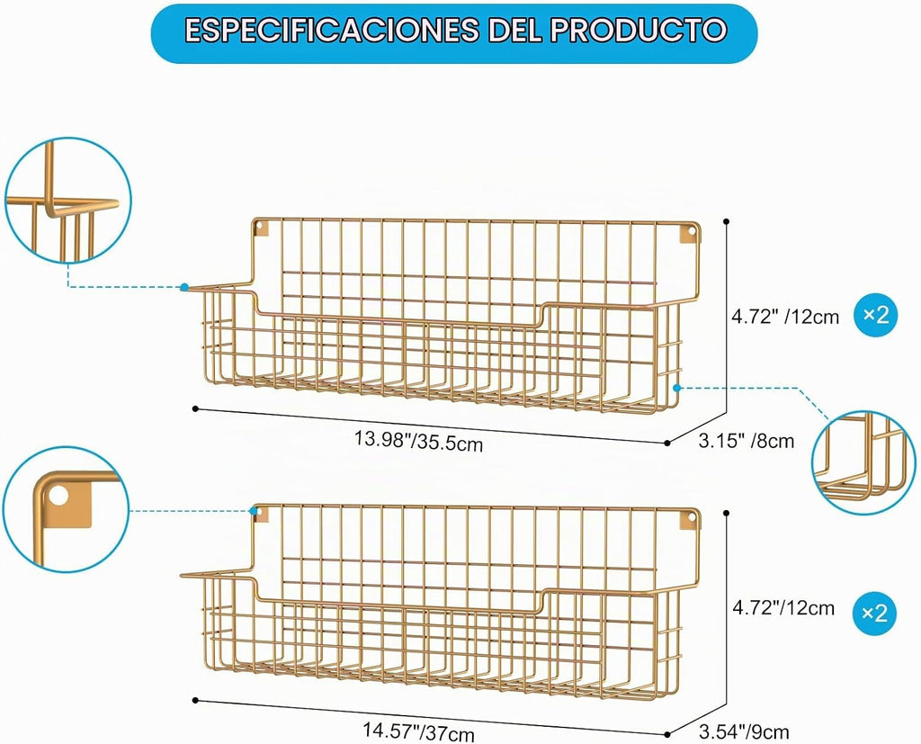 Estante para especias, paquete de 4 organizadores de condimentos montado en la pared para organización de almacenamiento de cocina, estante de metal para especias para gabinete, despensa