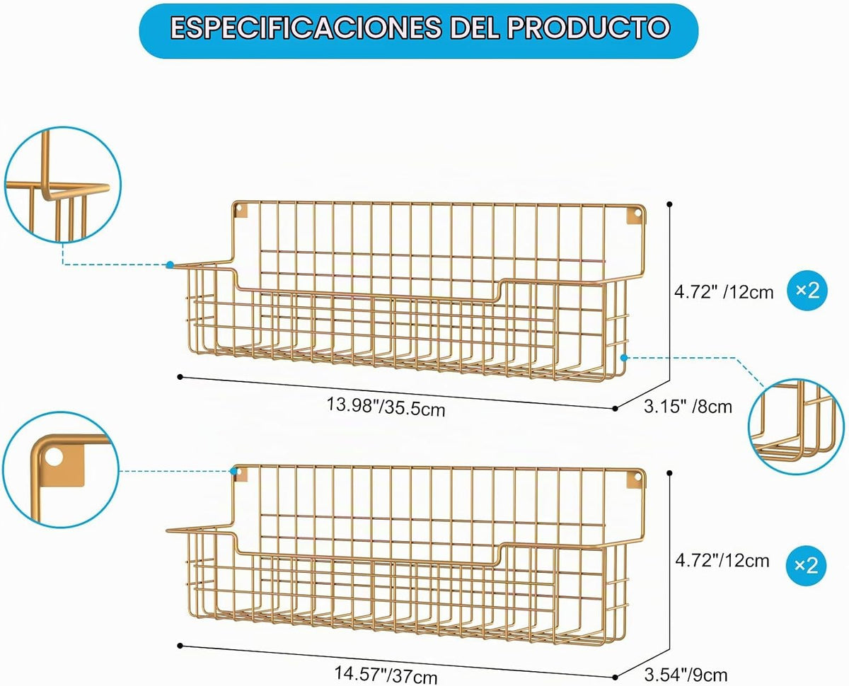 Estante para especias, paquete de 4 organizadores de condimentos montado en la pared para organización de almacenamiento de cocina, estante de metal para especias para gabinete, despensa