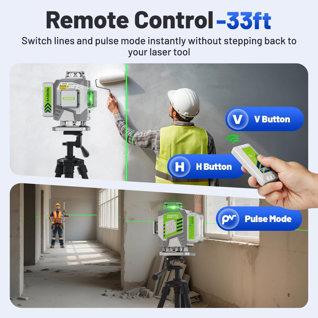 Huepar Pro Nivel láser 360 autonivelante, 4x360° verde Cross Line juego de herramientas láser con receptor para uso al aire libre y larga distancia hasta 660 pies