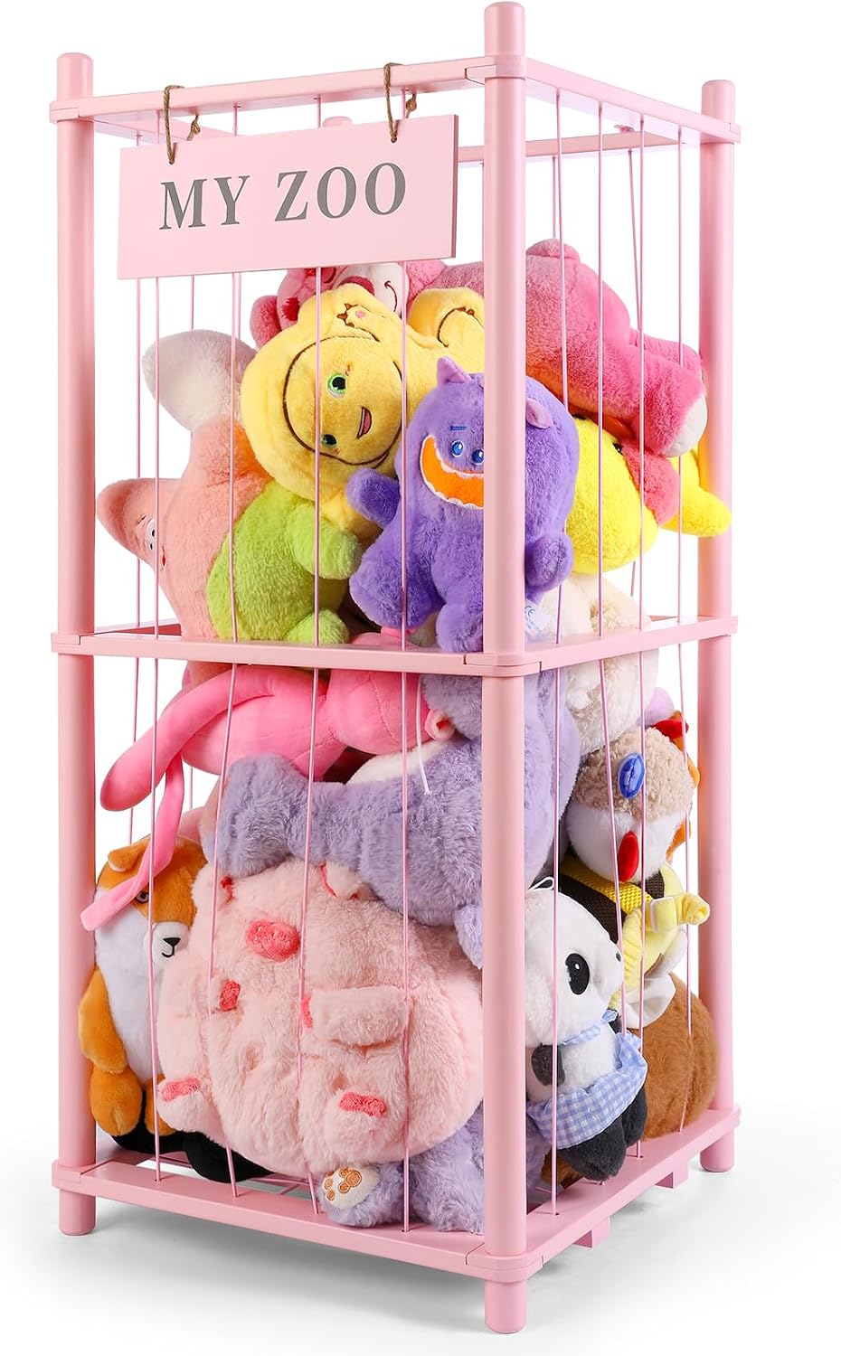 Almacenamiento de Animales de Peluche Zoo, Organizador de Animales de Peluche de Madera con Cuerdas Elásticas para Niños y Niñas, Soporte de Almacenamiento de Juguetes de Peluche que Ahorra