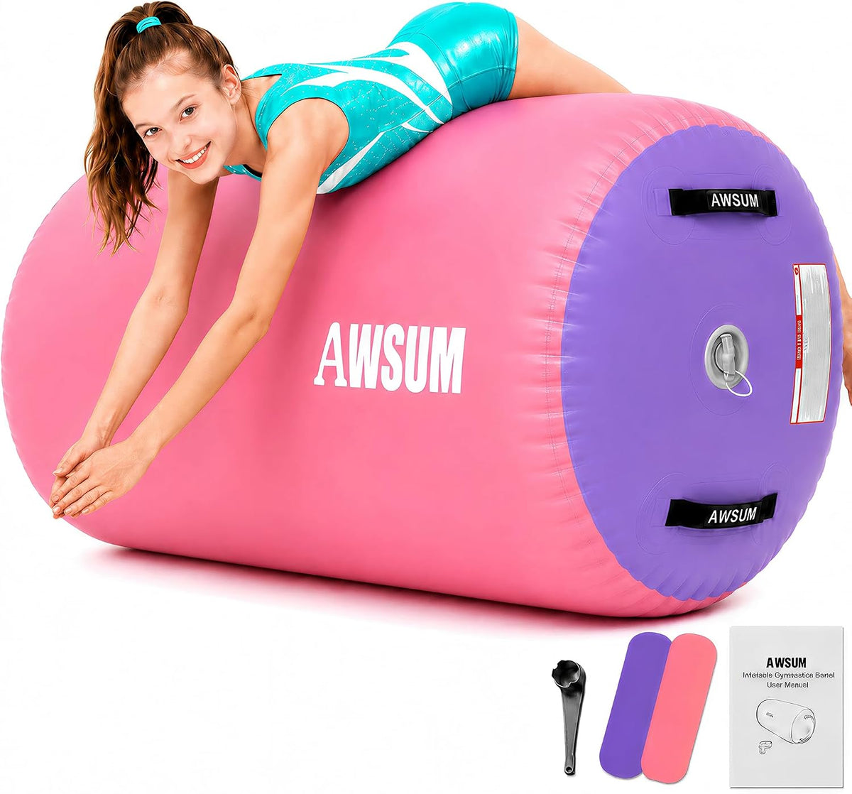 AWSUM 1 pieza colchoneta de aire para gimnasia rodante e inflable para entrenamiento de saltos mortales hacia atrás para colchonetas de gimnasio octagonal, sin bomba eléctrica